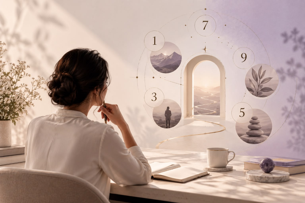 Personal guidance - woman exploring numerical pattern cycles