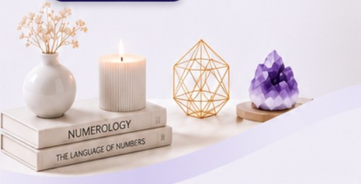 Numerology books, candle and crystal