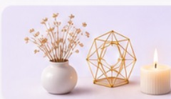 Crystals, candle and flowers